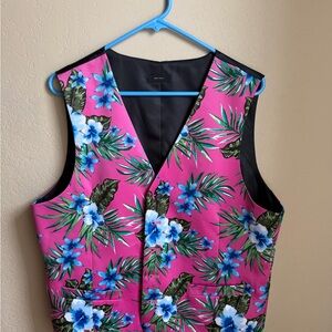 Floral Pink Waistcoat Vest with Blue and Green Accents